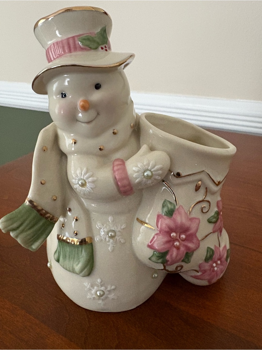 Lenox Petals & Pearls Snowman & Stocking Bud Vase